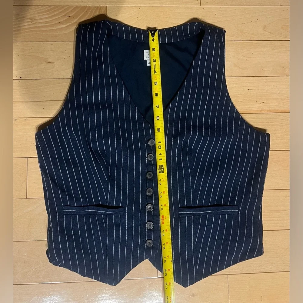 Women's Tailored Suit Vest - A New Day Navy Striped L - Picture 7 of 11